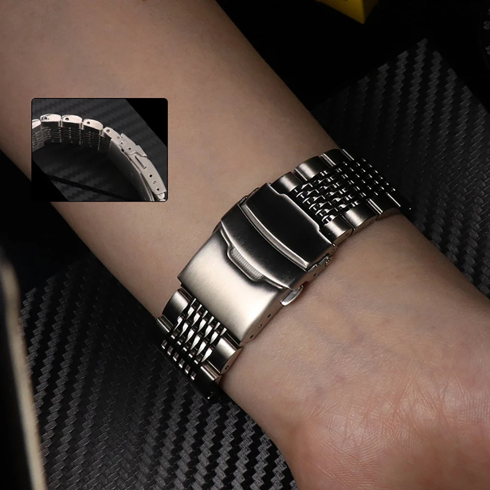 316L Stainless Steel Watch Band for Seiko Mesh Strap Folding Buckle Brushed Bracelet 18/20/22/24mm Watch Accessories