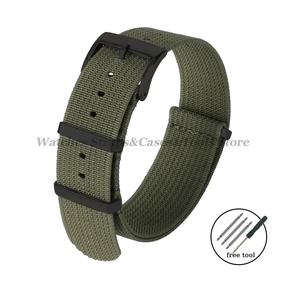 New Ribbed Nylon Strap 20mm 22mm for Seiko Military Fabric Braid Ballistic Watchband for Samsung Galxy Watch3/4/5/6 Black Buckle