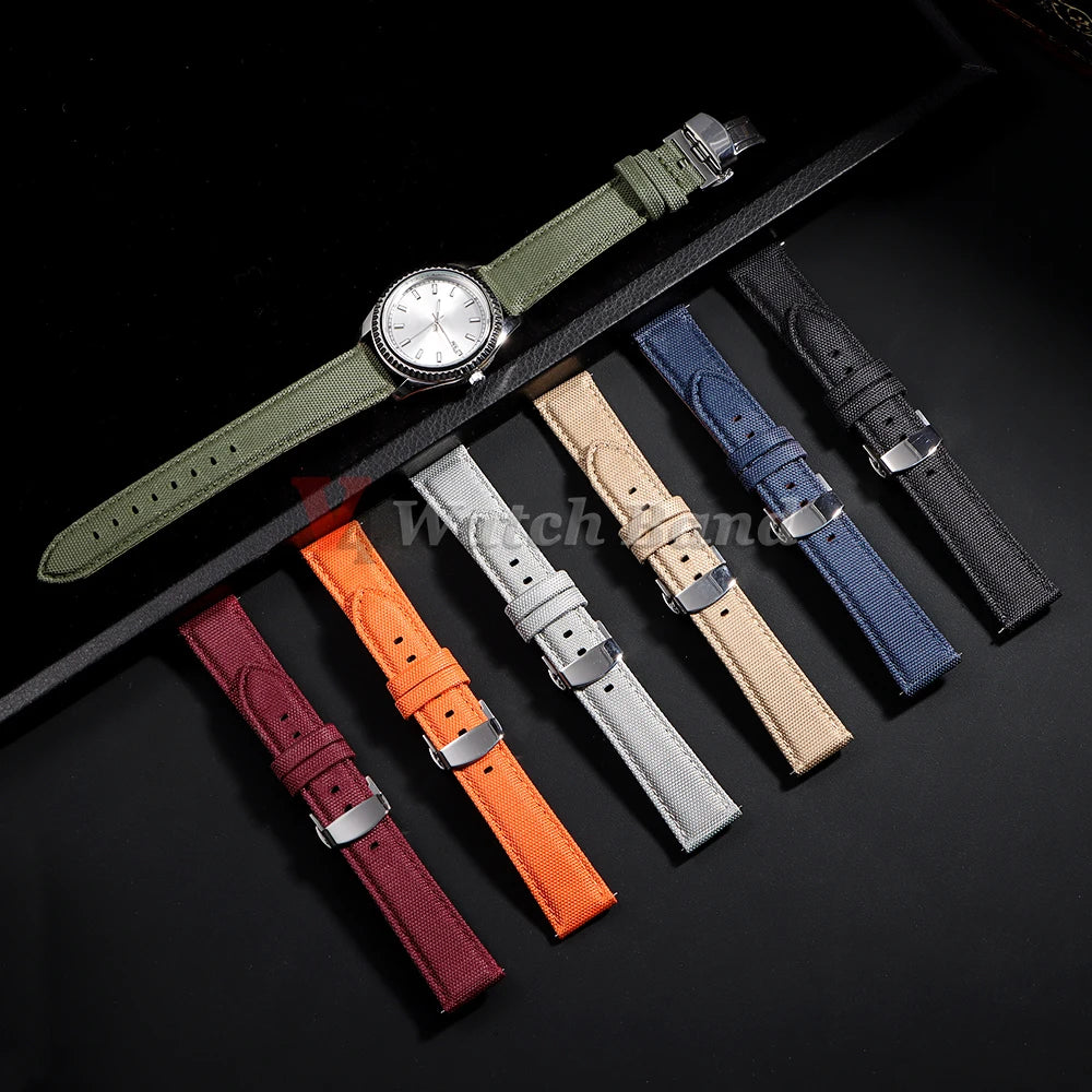 Sailcloth Watch Strap 20mm 22mm Nylon Butterfly Buckle Bracelet for Omega for Seiko Business Men Women Quick Release Watchband