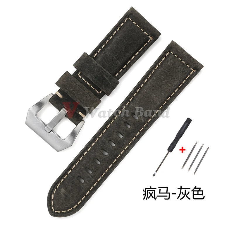 Geniune Retro Calf Leather Watchbands for Panerai 24mm 26mm 20mm 22mm Cowhide Crazy Horse Straps for Samsung for Huawei Watch