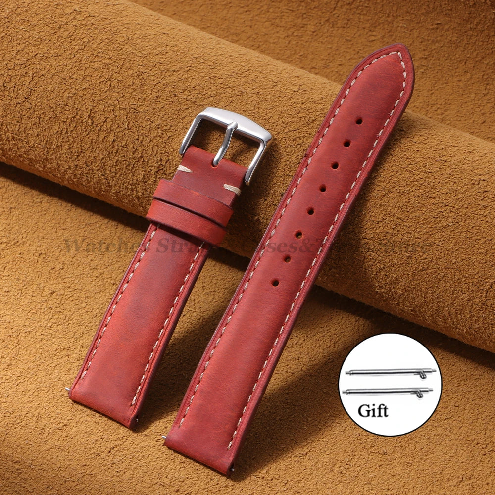 Cowhide Leather Watch Strap 14/16/18/24/22/20mm for Samsung Galaxy Watch7/6/5 Band for Xiaomi Redmi Watch Quick Release Bracelet