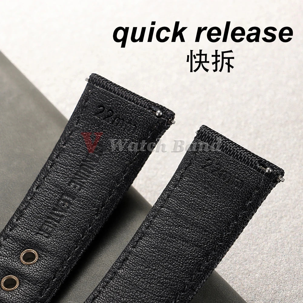 22mm High Quality Waterproof Sailcloth Watch Strap Two-Sided Nylon Cowhide Watchband Quick Release Band Sport Wrist Belt for Men