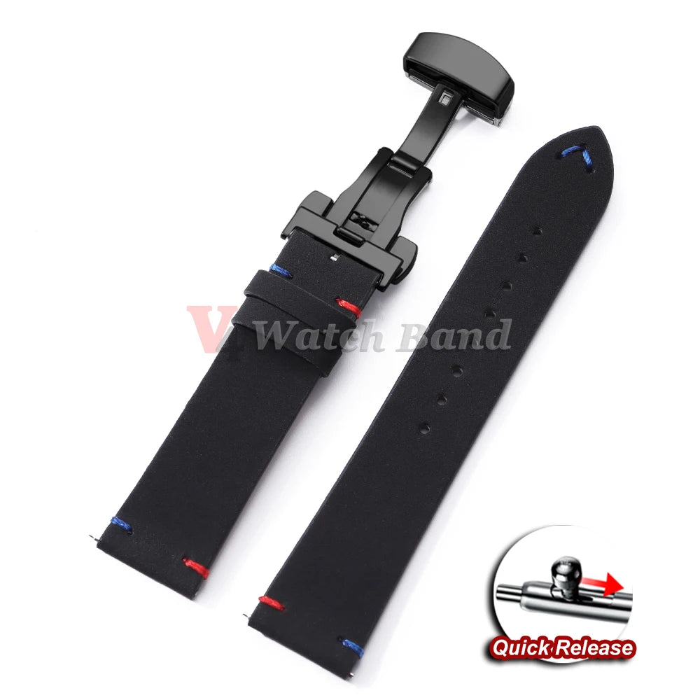 Watch Strap 18mm 20mm 22mm for Samsung Galaxy Watch 7/6/5/4 Butterfly Buckle Watchband Vintage Brown Quick Release Bracelets