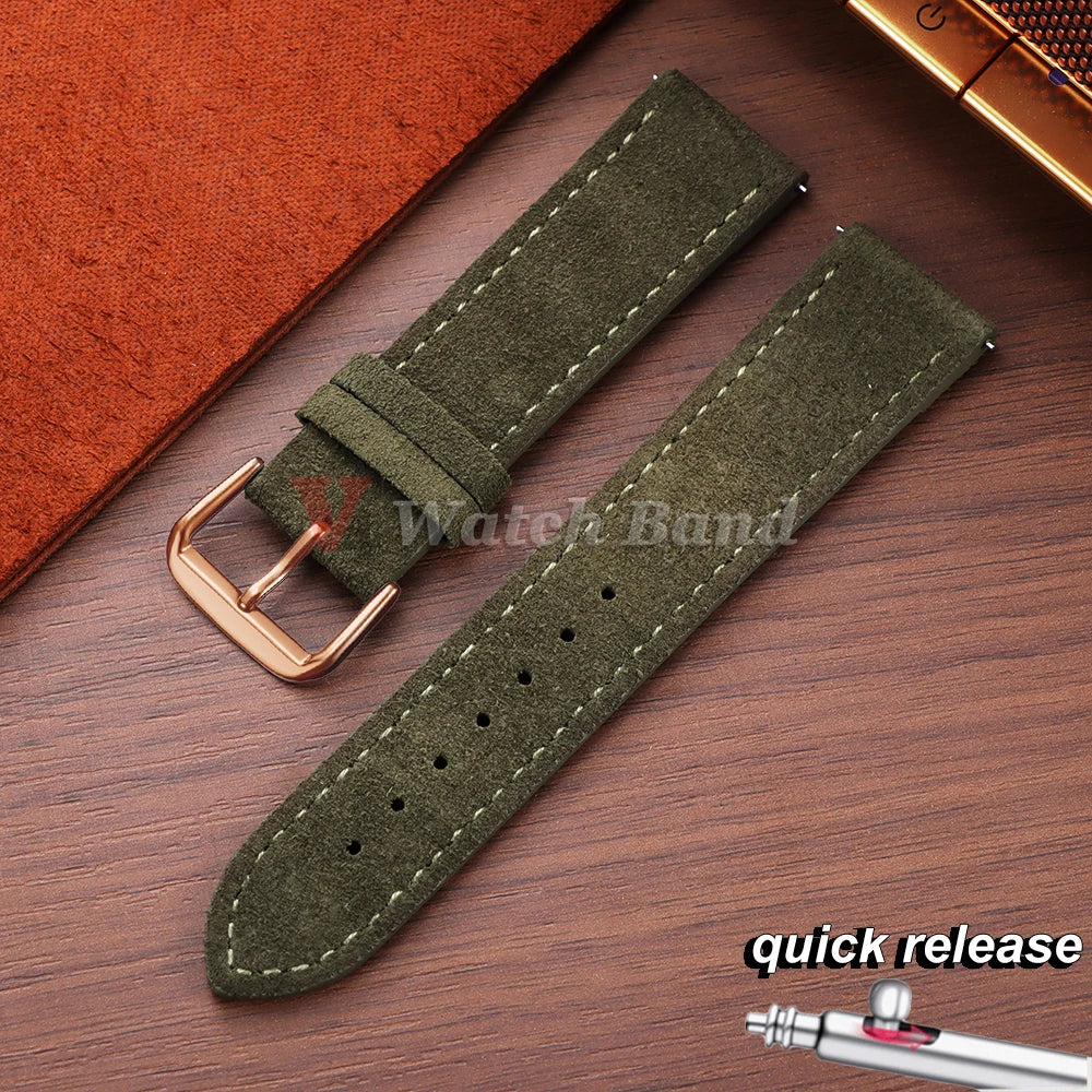 Vintage Suede Watch Strap 18 19mm 20mm 22mm for Seiko for Huawei Stitching Quick Release Bracelet for Samsung Watch 8/7/6/5/4/3