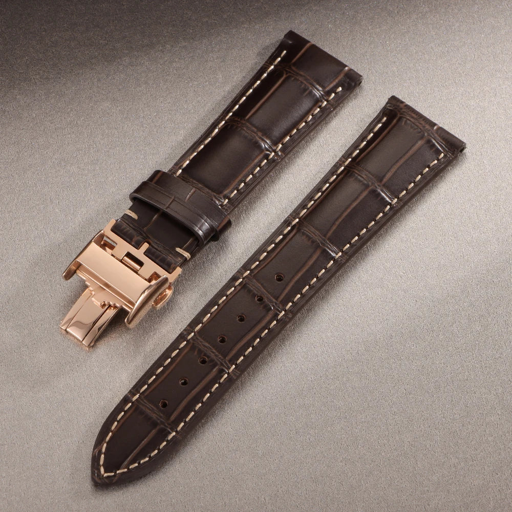 18mm 19mm 20mm 21mm 22mm Cowhide Watch Strap for Longines Replacement Bracelet Universal Metal Butterfly Clasp Wrist Band