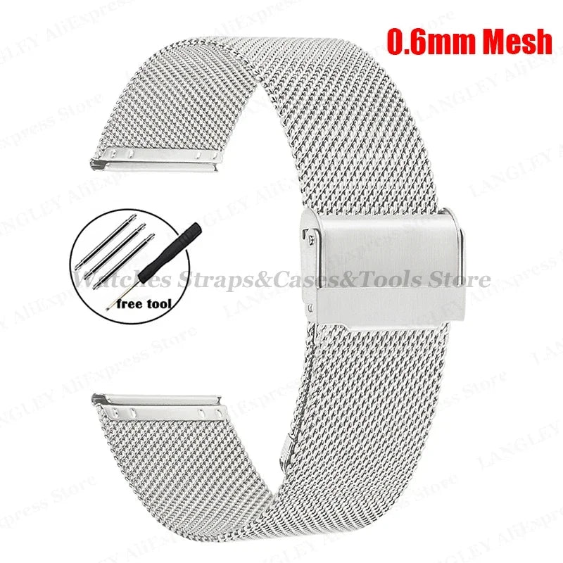 0.6mm 1.0mm Milanese Mesh Watchband 18mm 20mm 22mm 24mm Stainless Steel Bracelet 3mm Thick Strap Heavy Wristband with free tool