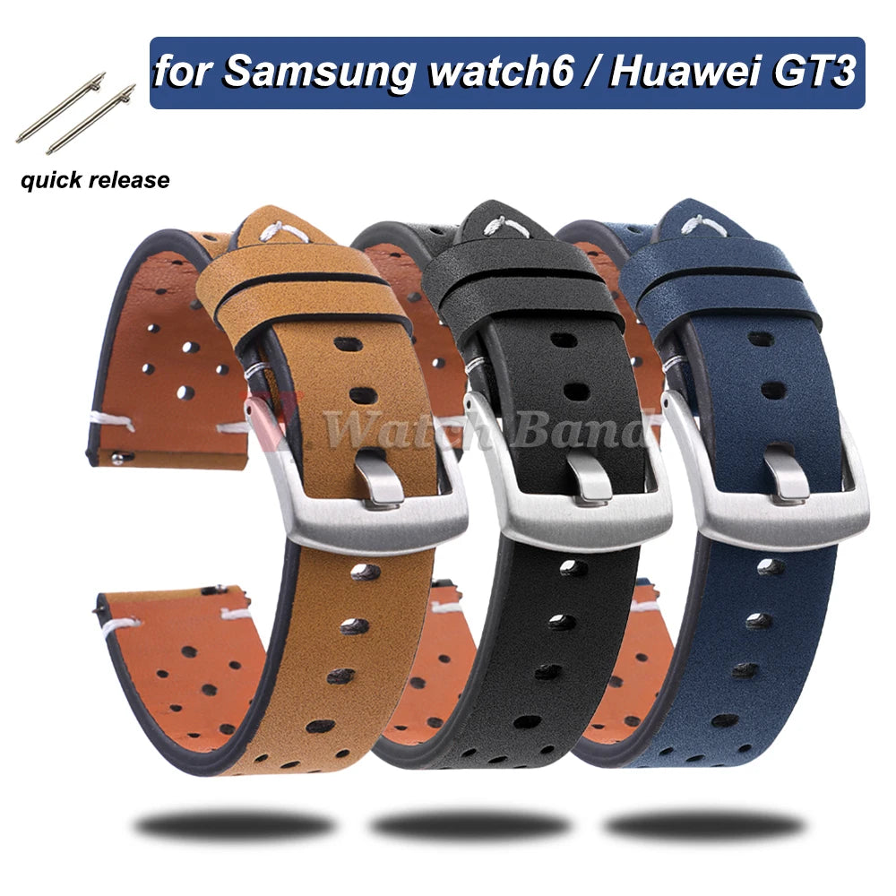 Breathable Retro Band Wristband for Samsung Galaxy Watch 6 5 4 Soft Genuine Cowhide Leather Strap for Seiko 20mm 22mm Bracelet