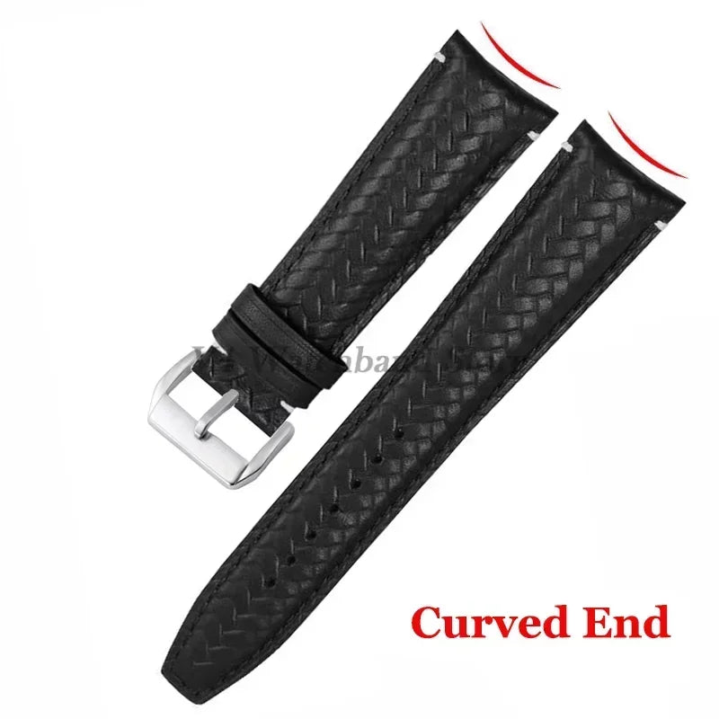 Watch Band for IWC Pilot Series Curved End Woven Leather Watchband for Omega Genuine Cowhide Bracelet 20mm 22mm