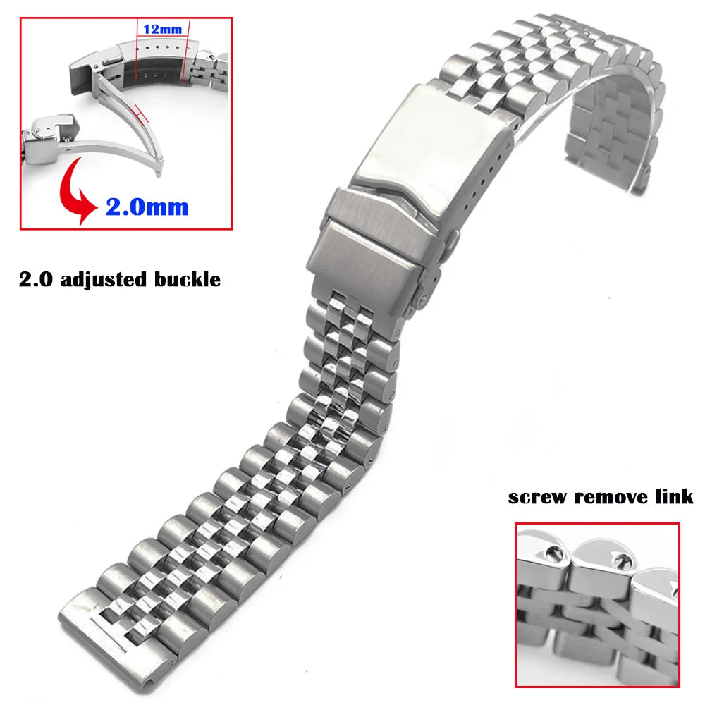 Watchband for Seiko Bracelet for Jubilee Diving Watchband  Solid Buckle Screw Remove Link Band 20mm 22mm 24mm 316L Steel Strap