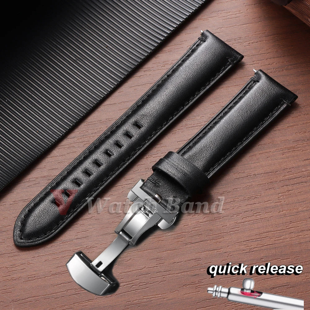 20mm 22mm 24mm Genuine Cowhide Watch Band Butterfly Buckle Vintage Straps Men Women Soft Leather Wrist Bracelet Belt Accessory