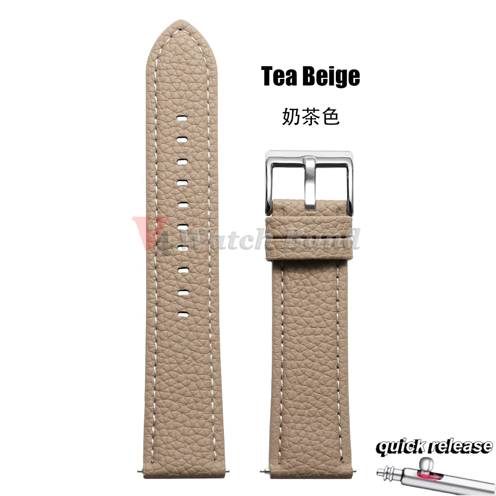 Universal Wristbelt 22mm Leather Business Strap for Omega for Seiko Lychee Pattern Leather Watchband Quick Release Soft Bracelet