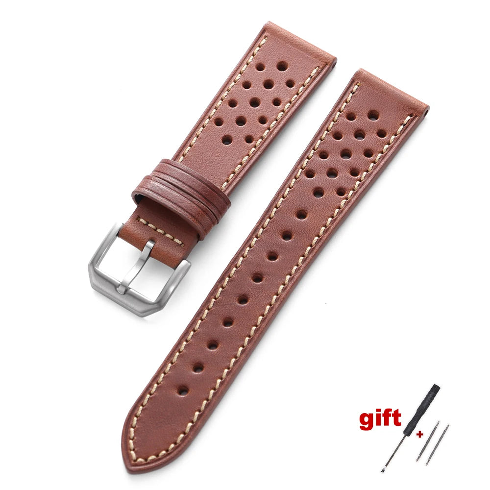 Dark Brown Watch Band Handcrafted Pueblo Italian Cowhide Strap for Omega Ventilated Design 20mm 22mm Men's Breathable Bracelets