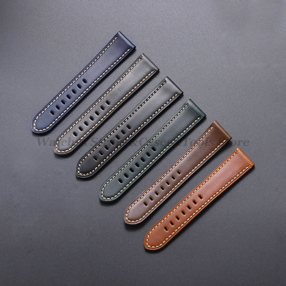 Cowhide Crazy Horse Genuine Leather Bracelets 20mm 22mm 24mm 26mm for Panerai for Omega Belt Dark Brown Men's Women Watch Strap