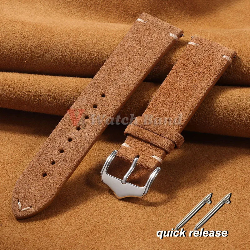 Quick Release Suede Genuine Leather Band for Omega 18/20/22mm for Seiko Stitching Bracelet for Huawei Watch Gt2/3 Vintage Straps