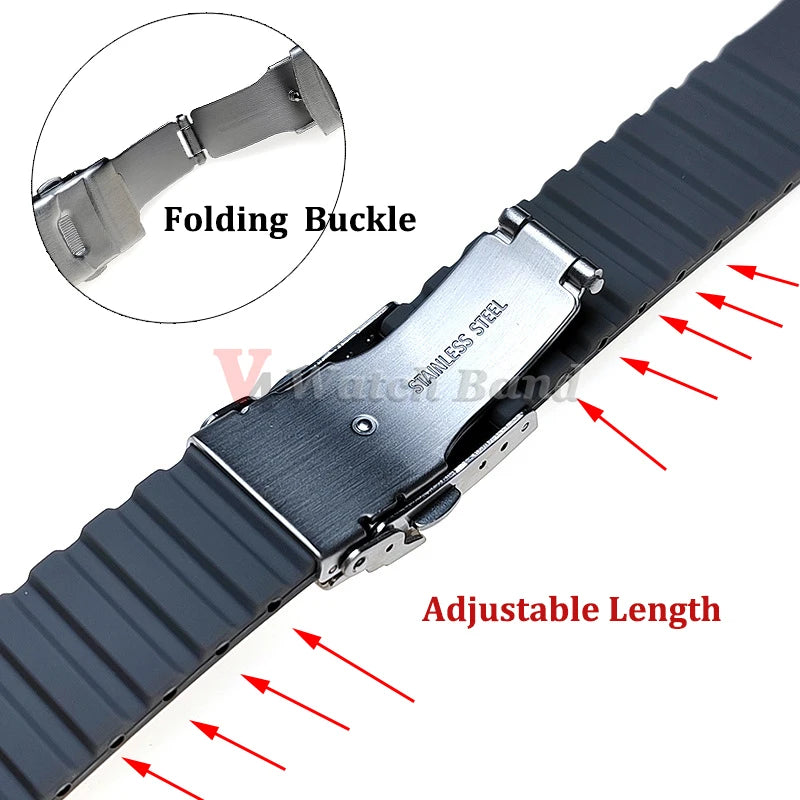 Silicone Watch Band Universal Quick Release Extended Adjust Bracelet 20/22/24mm Sports Watch Strap for Omega Watchband for Rolex