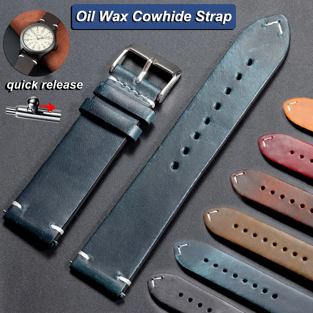 18mm 20mm 22mm 19mm 21mm 24mm Vintage Oil Wax Leather Watchband Wristband Stitching Cowhide Strap for Omega for Seiko Watch Band