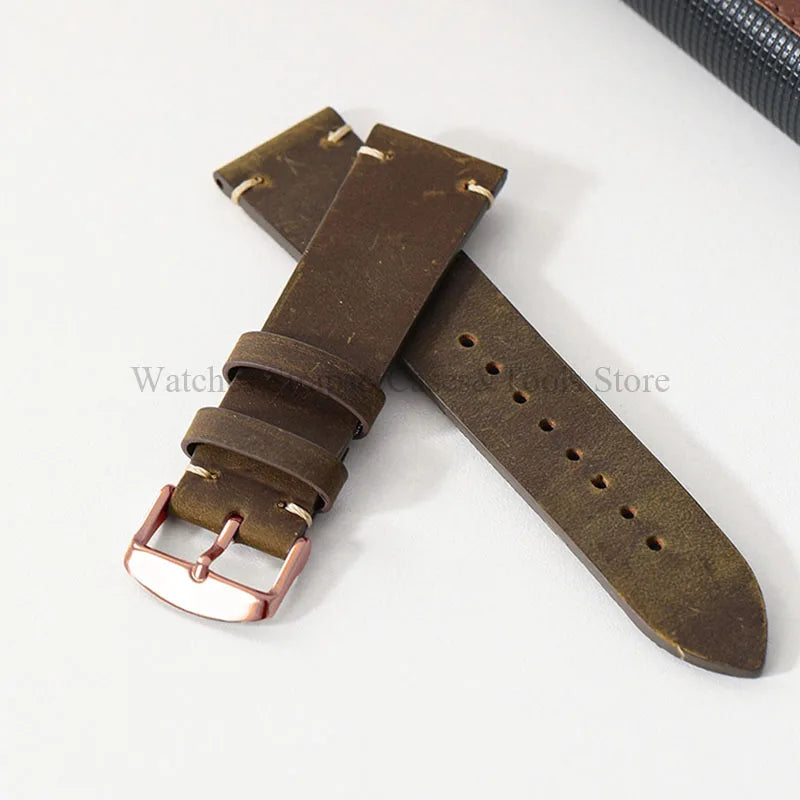 Crazy Horse Leather Retro Watchband 18mm 20mm 21mm 22mm for Seiko for Rolex Men Women Bracelet for Samsung Galaxy Watch 3/4/5/6