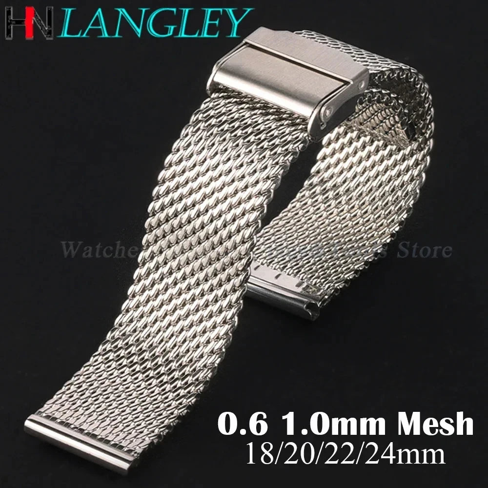 0.6mm 1.0mm Milanese Mesh Watchband 18mm 20mm 22mm 24mm Stainless Steel Bracelet 3mm Thick Strap Heavy Wristband with free tool