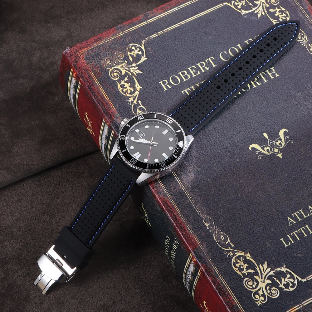 20mm 22mm 24mm Premium Silicone Watch Band Waterproof Soft Rubber Strap Breathable Watch Strap Replacement for Universal Watch