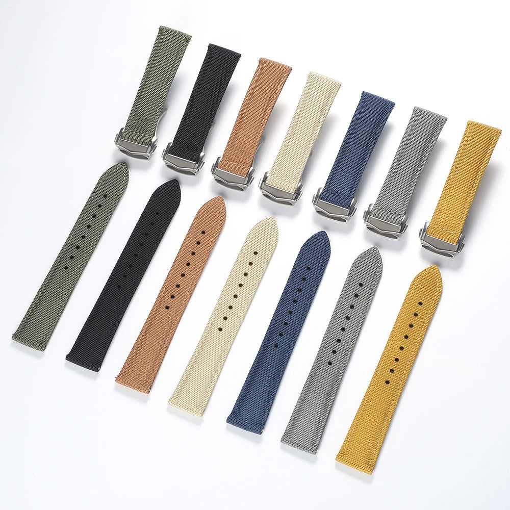 Deployant Sailcloth Watch Strap 20mm 22mm Two-Side Waterproof Nylon Quick Release With Folding Buckle Watch Band for Omega