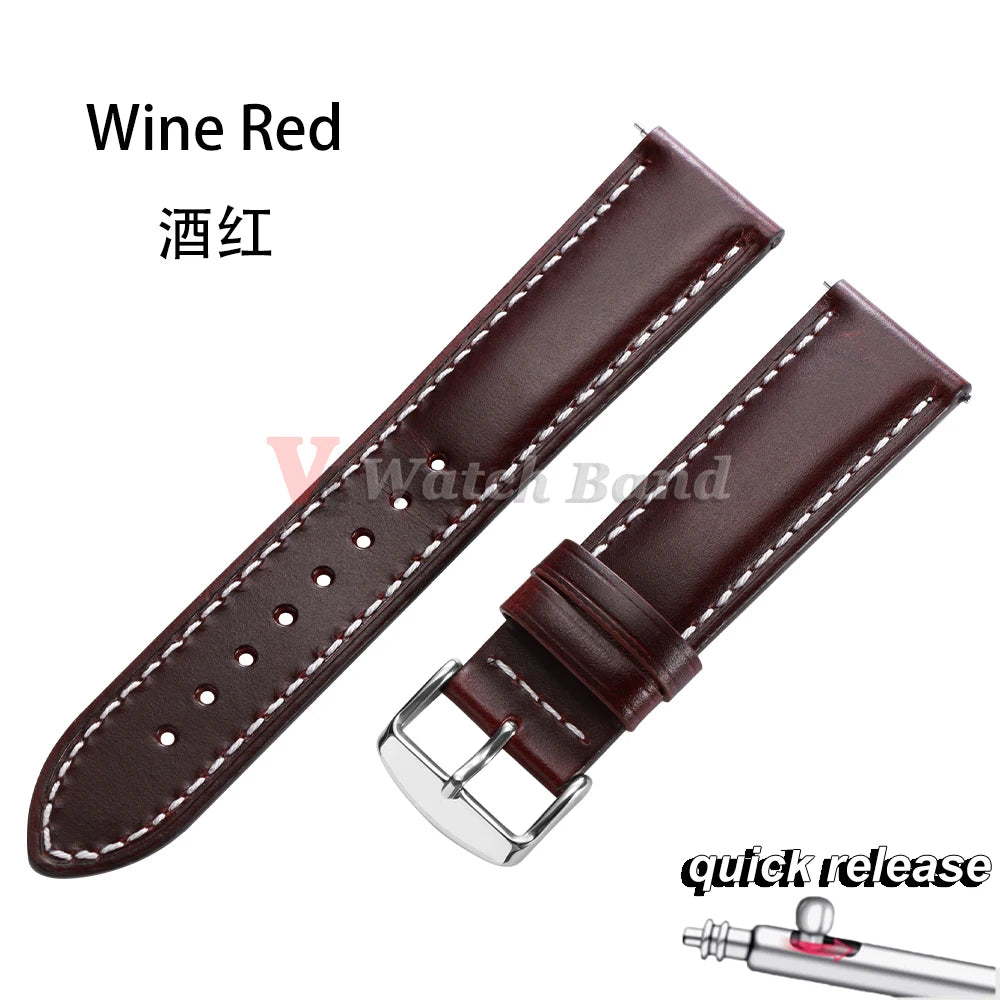 Retro Oil Wax Genuine Leather Watchband Quick Release Calfskin Strap for Seiko 18 20 22mm Wristband for Rolex Watch Accessories