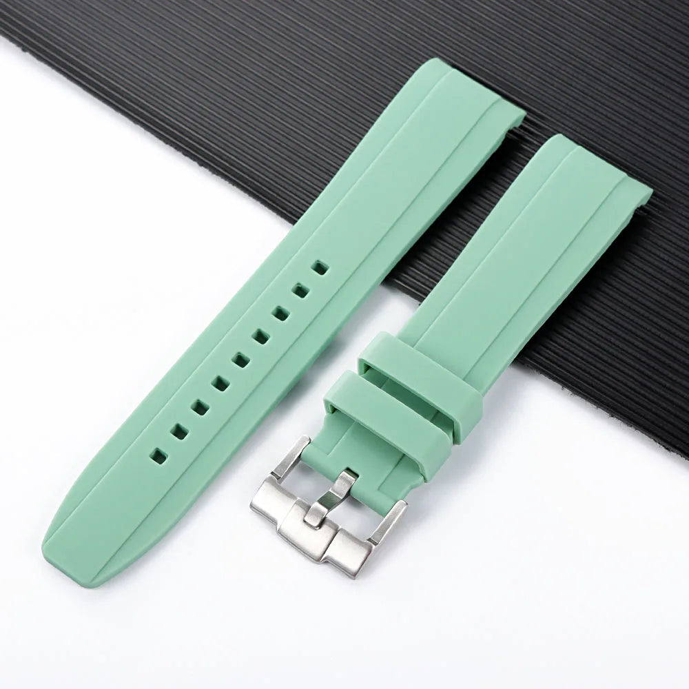 20mm 22mm Curved End Silicone Strap for Rolex for Omega for MoonSwatch Stainless Steel Gold Buckle Rubber Replacement Watch Band