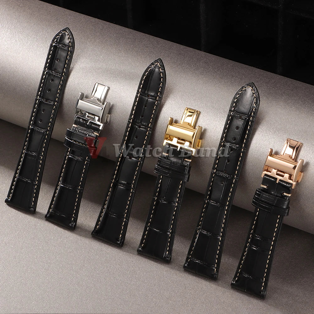 18mm 19mm 20mm 21mm 22mm Cowhide Watch Strap for Longines Replacement Bracelet Universal Metal Butterfly Clasp Wrist Band