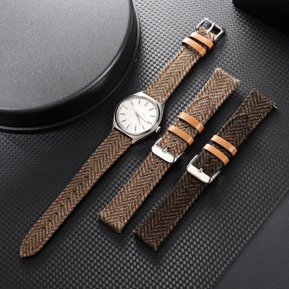 18mm 20mm 22mm Watch Strap Two-Sided Nylon Cowhide Watchband Quick Release Band Sport Wristband Butterfly BuckleBelt Accessories