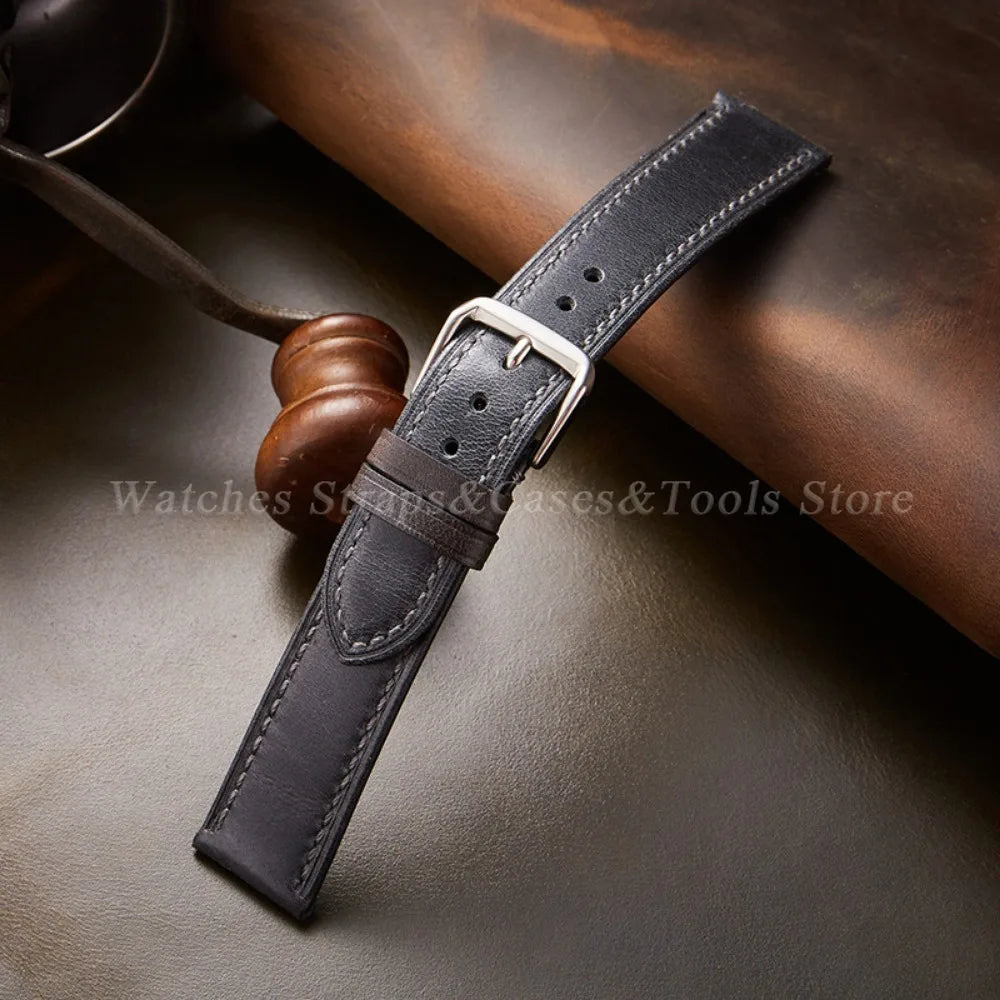 Vintage Genuine Leather Watchband Soft Cowhide Oil Wax Watch Strap for Omega 18mm 20mm 21mm 22mm for Huawei Watch Gt3/Gt4 Belt