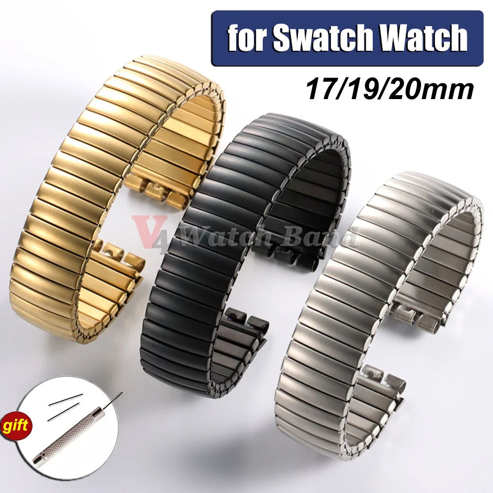 Elastic Metal Watch Band for Swatch 20mm 17mm Watch Strap Stretch Expansion Stainless Wrist Strap Men Women Bracelet Accessories