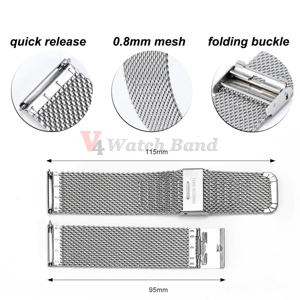 0.8 Mesh Milanese Stainless Steel Strap 18mm 20mm 22mm for DW 2mm Thickness Wire Strap Adjustable Length Watch Accessories