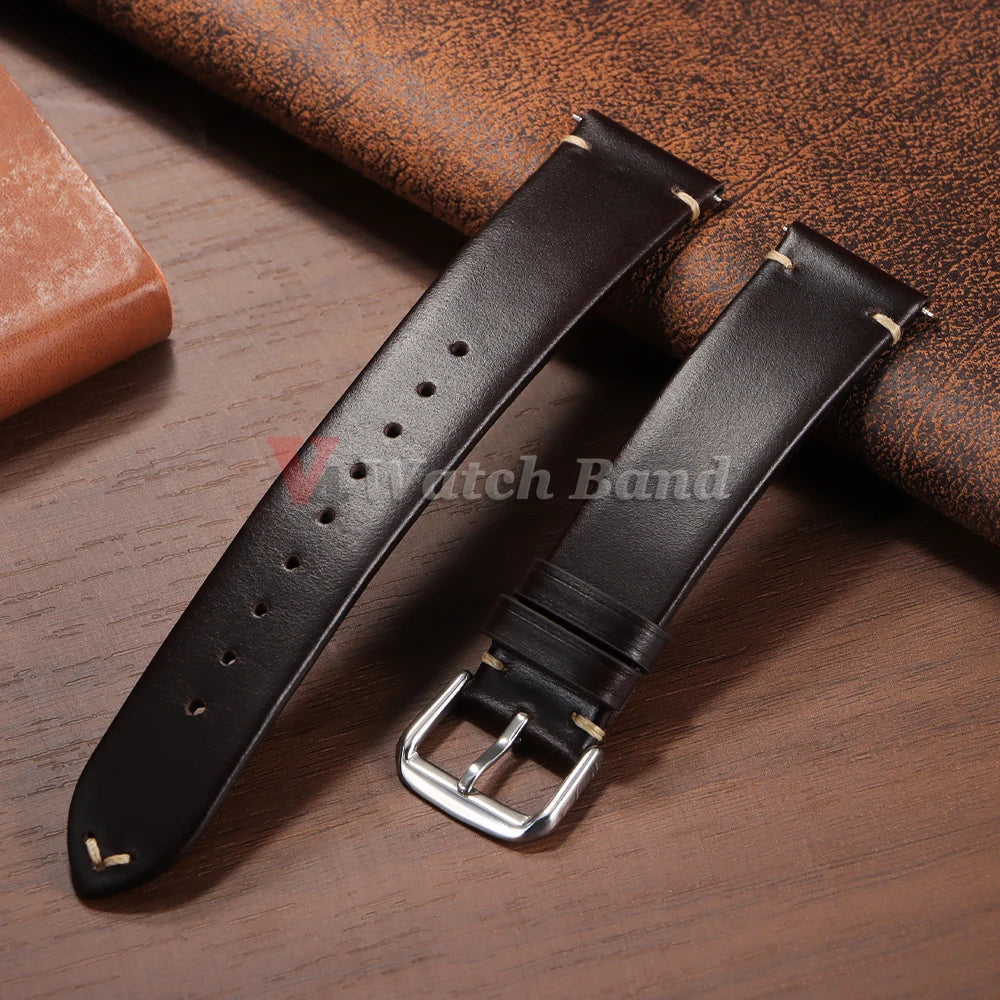 18mm 20mm 22mm Vintage Oil Wax Leather Watchband Wristband Stitching Cowhide Strap for Omega for Seiko Watch Band Accessories