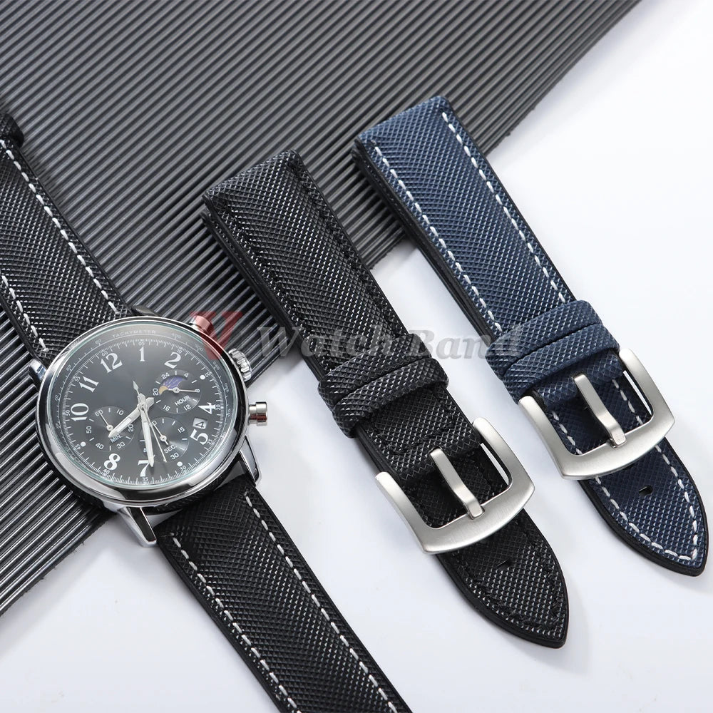 Carbon Fiber Nylon Plaid Silicone Strap 20mm 22mm 24mm for IWC for Casio for Seiko for Omega Rubber Watchband Universal Bracelet