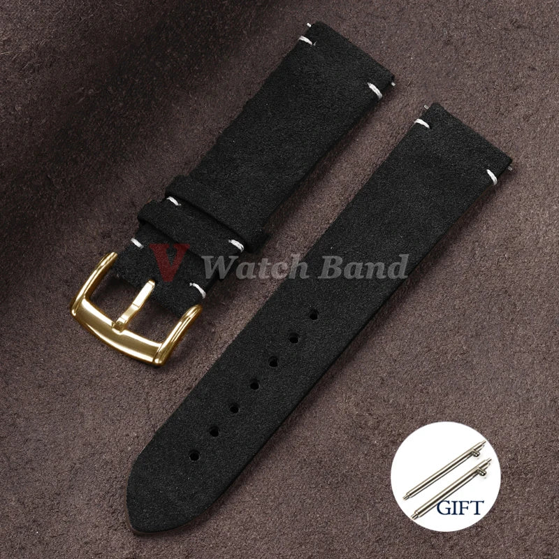 20mm 22mm Quick Release Watch Band Genuine Suede Leather Watch Strap Vintage Brown Grey Watchbands Wristband Men Accessories