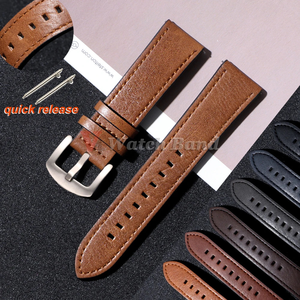 20mm 22mm Leather Strap for Samsung Galaxy Watch 6 5 4 40mm 44mm Gear Band Vintage Bracelet for Xiaomi Redmi Watch 3 Lite/Active