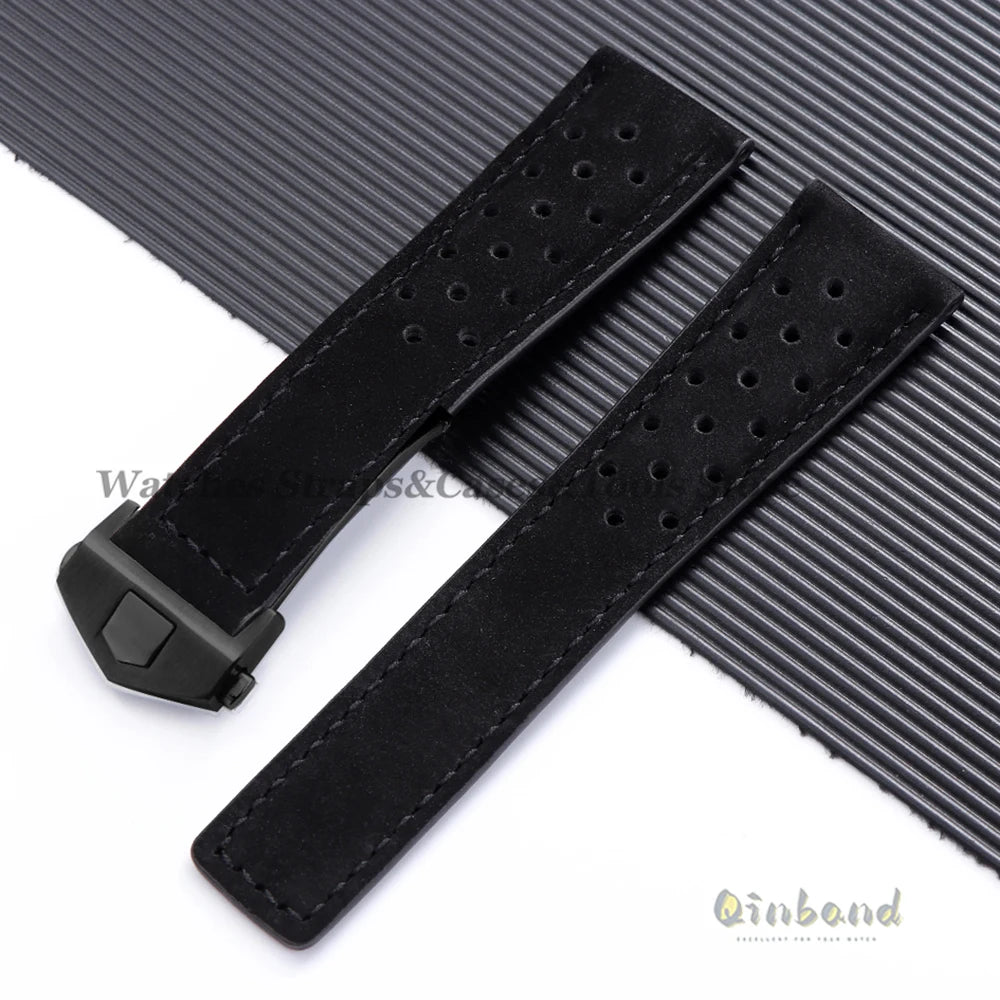 20mm 22mm 24mm Soft Genuine Cow Leather Watchband for Tag Heuer for Carrera Monaco Series Frosted Fold Buckle Men Women Straps