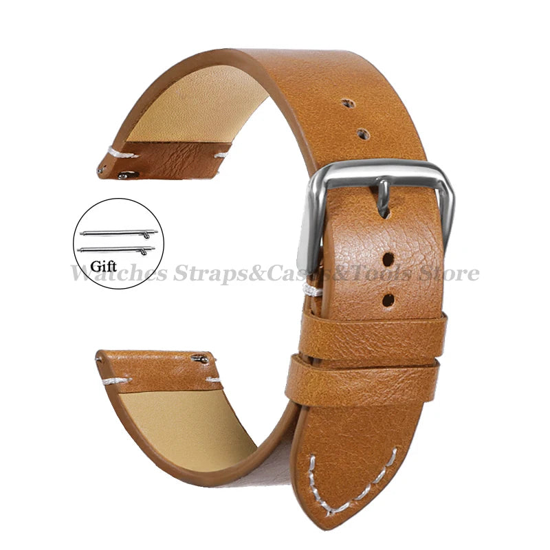 Leather Watch Band 18mm 20mm 22mm 24mm Soft Vintage Bracelets Men Women Quick Release for Omega for Huawei Watch GT4 46mm Strap