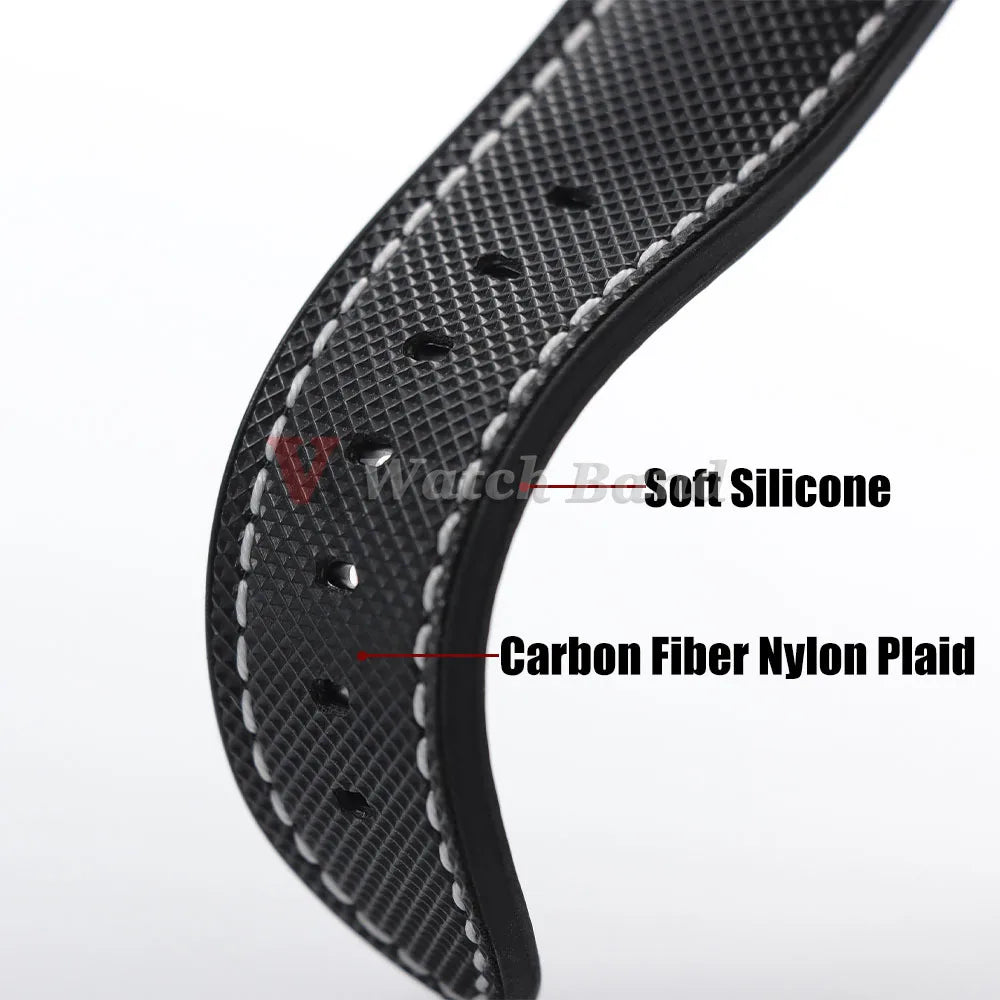 Carbon Fiber Nylon Plaid Silicone Strap 20mm 22mm 24mm for IWC for Casio for Seiko for Omega Rubber Watchband Universal Bracelet