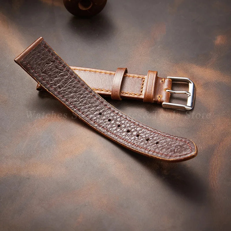 Vintage Genuine Leather Watchband Soft Cowhide Oil Wax Watch Strap for Omega 18mm 20mm 21mm 22mm for Huawei Watch Gt3/Gt4 Belt
