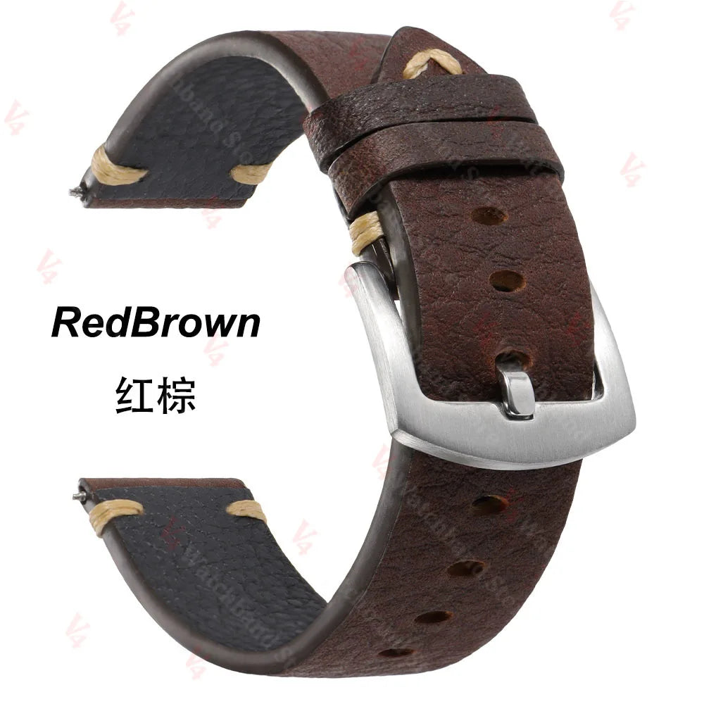 20mm 22mm Genuine Cowhide Straps for Watch Vintage Italian Distressed Leather Smart Watch Band Women Men Watch Accessories