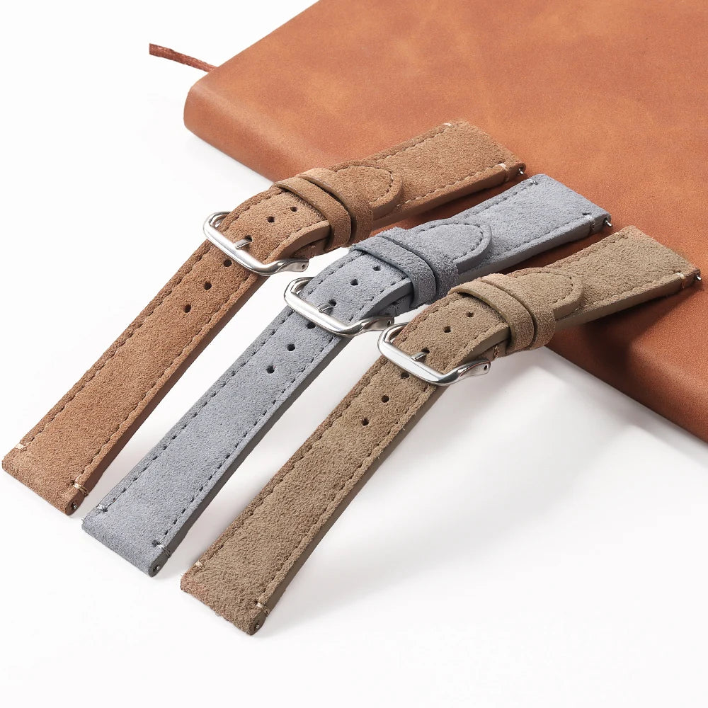 Soft Suede Retro Genuine Leather Strap for Seiko for Rolex Sport Watchband 20mm 22mm for Huawei Watch Amazfit GT2/GT3 Bracelet