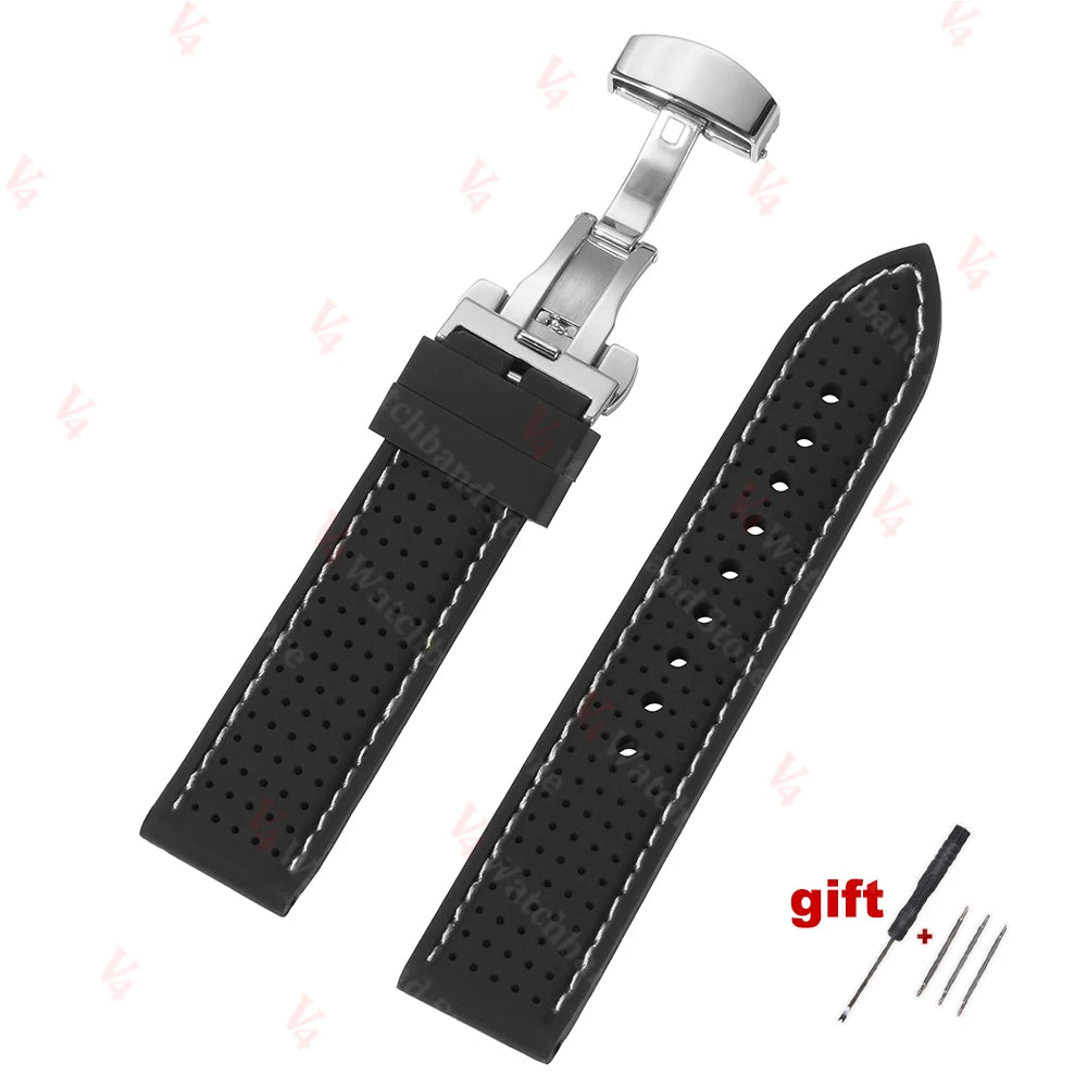 20mm 22mm 24mm Premium Silicone Watch Band Waterproof Soft Rubber Strap Breathable Watch Strap Replacement for Universal Watch