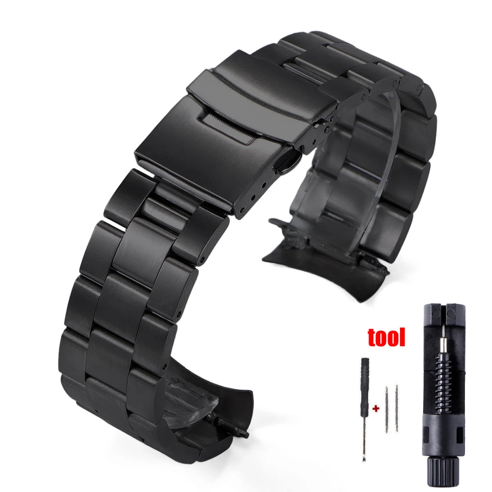 18/19/20/21/22/23/24mm 316L Stainless Steel Black Silver Arc End Watchband for Seiko Strap for Skx007/Skx009 Sport Belt Bracelet