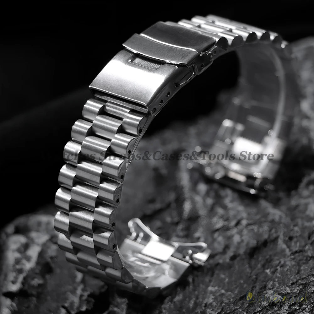 Luxury Curved Strap for Seiko SKX007 SKX009 Solid Stainless Steel Watch Band Three Beads 20mm 22mm Arc End Men Watch Accessories