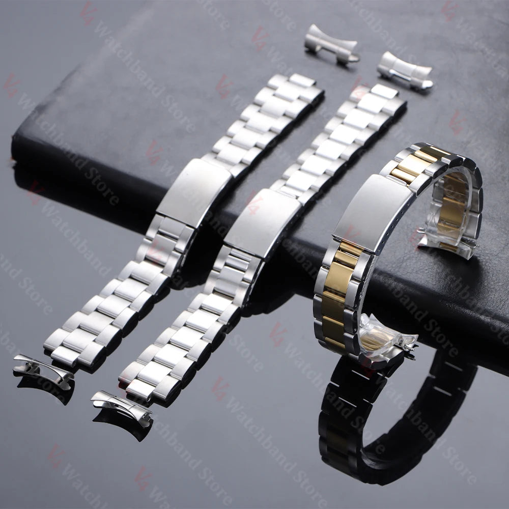 Luxury Curved End Watch Band 13mm 17mm 18mm 19mm 20mm 21mm for Rolex Oyster Perpetual King Stainless Steel Bracelet Accessories