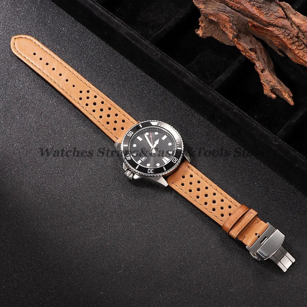 Genuine Calfskin Leather Watchband for Omega Business Wrist Band for Seiko 22mm 20mm 18mm Butterfly Buckle Breathable Men Straps