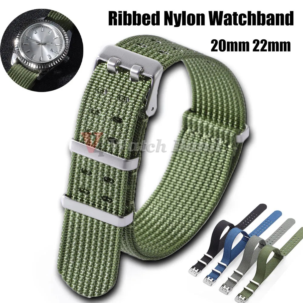 New Ribbed Nylon Watchband Canvas Watch Strap for Omega 20mm 22mm Military Watchband Accessories for Rolex Watch Band Bracelets