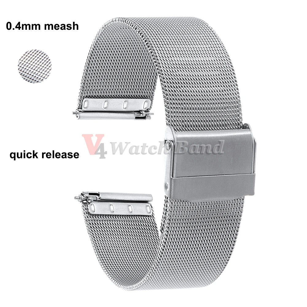 0.4 Milanese Mesh Loop Stainless Steel Watch Band Metal Strap for DW for Omega Black Gold Bracelet 18mm 20mm 22mm Bracelet