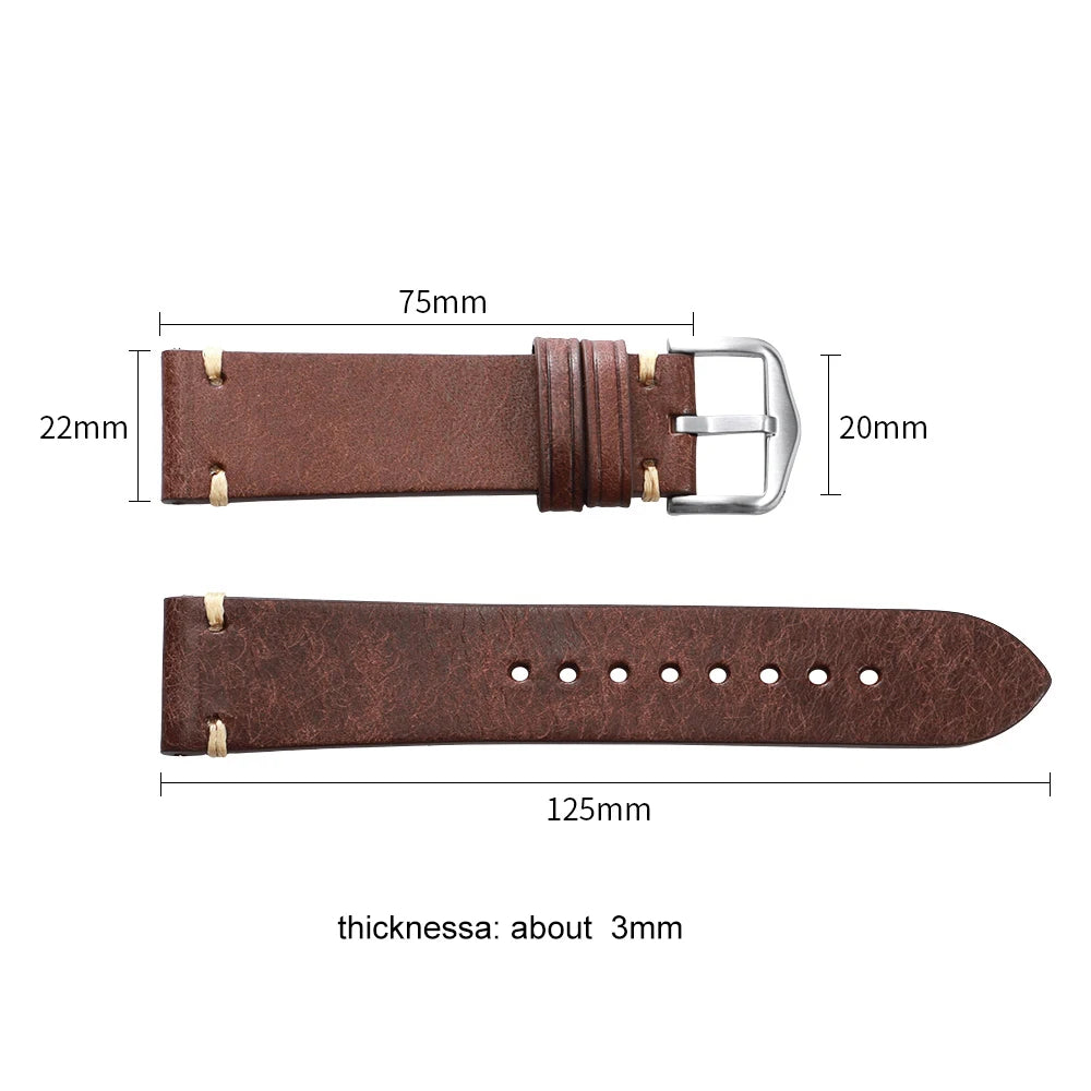 Cowhide Leather Watch Strap 18mm 19mm 20mm 21mm 22mm for Samsung Galaxy Watch 8/7/6/5/4 Vintage Brown Quick Release Bracelets