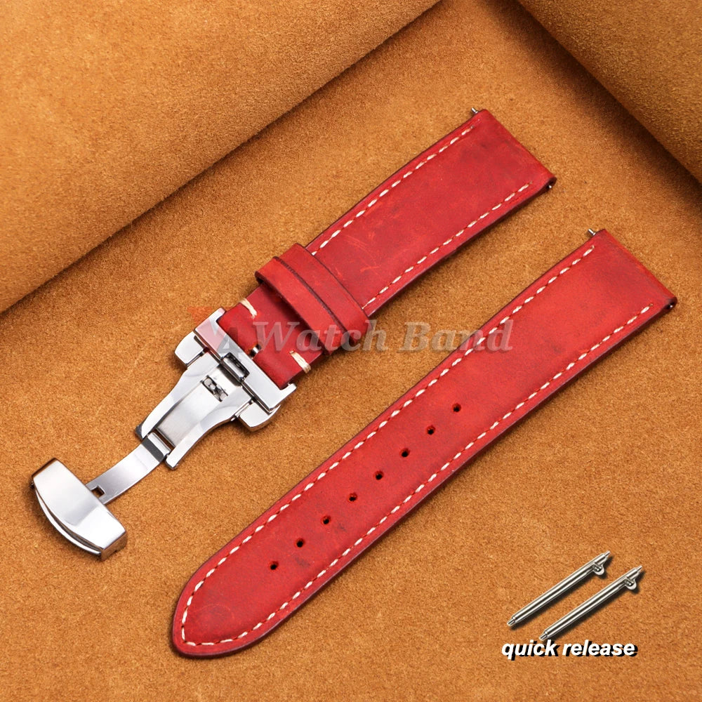 14/16/18/20/22/24mm Business Watch Band for Seiko Genuine Calfskin Leather Watchband for Omega Butterfly Buckle Stitching Strap